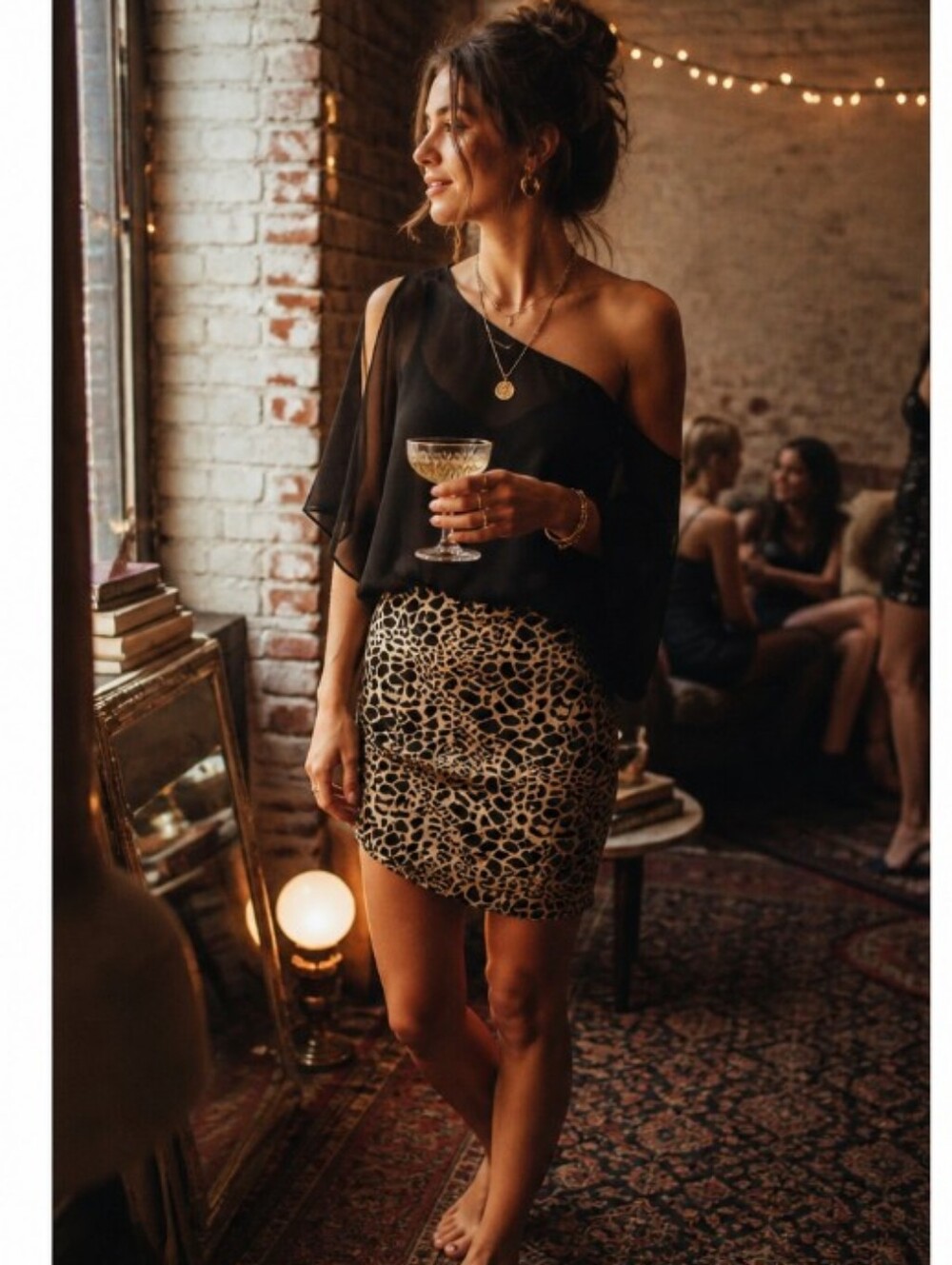 mittoshop Leopard Print Mini Skirt in Black & Tan